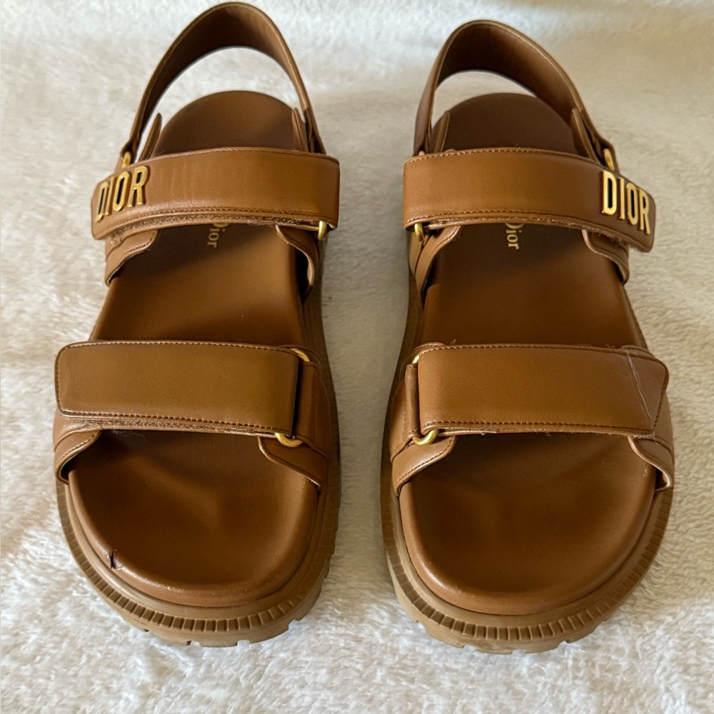 Dior Tan Sandals with Gold Details